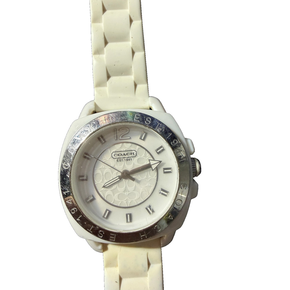 COACH Women's Cream Multicolor C-Logo Silicone Band Watch Quartz Analog 3 ATM